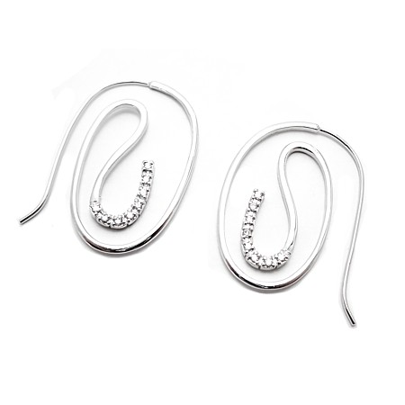 Shiny Sterling Silver Spiral Hoop with CZs - Click Image to Close